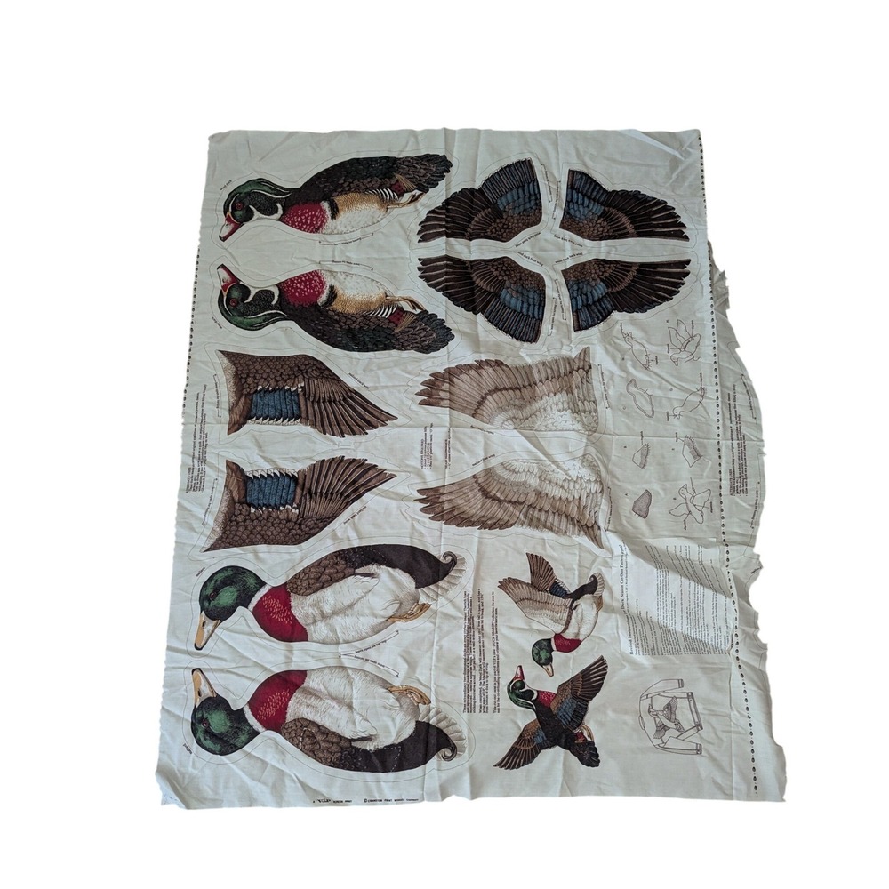 Vintage Cranston Print Works Mallard Wood Duck Cut Sew Fabric Pillow Panel